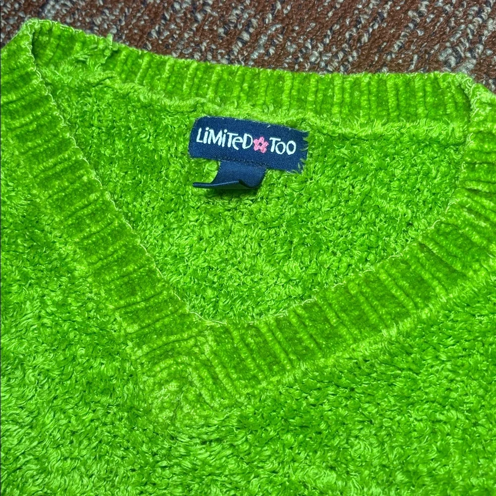 Vintage Limited Too V-Neck cropped Sweater chartreuse textured grail sweater XS - Picture 6 of 10